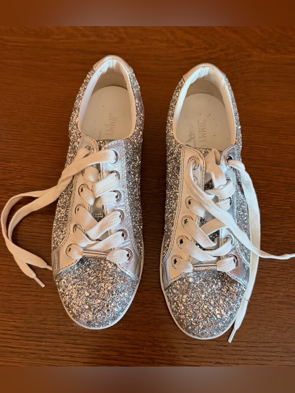 Jimmy Choo Authentic Silver Glitter”Prince of Stars”design,retailed for$650 7/37
